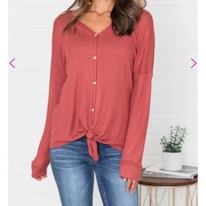 Pink Lily Button Tie-front Blouse